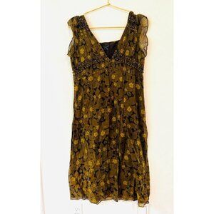 Theory Floral Forest Green Boho Dress Size P